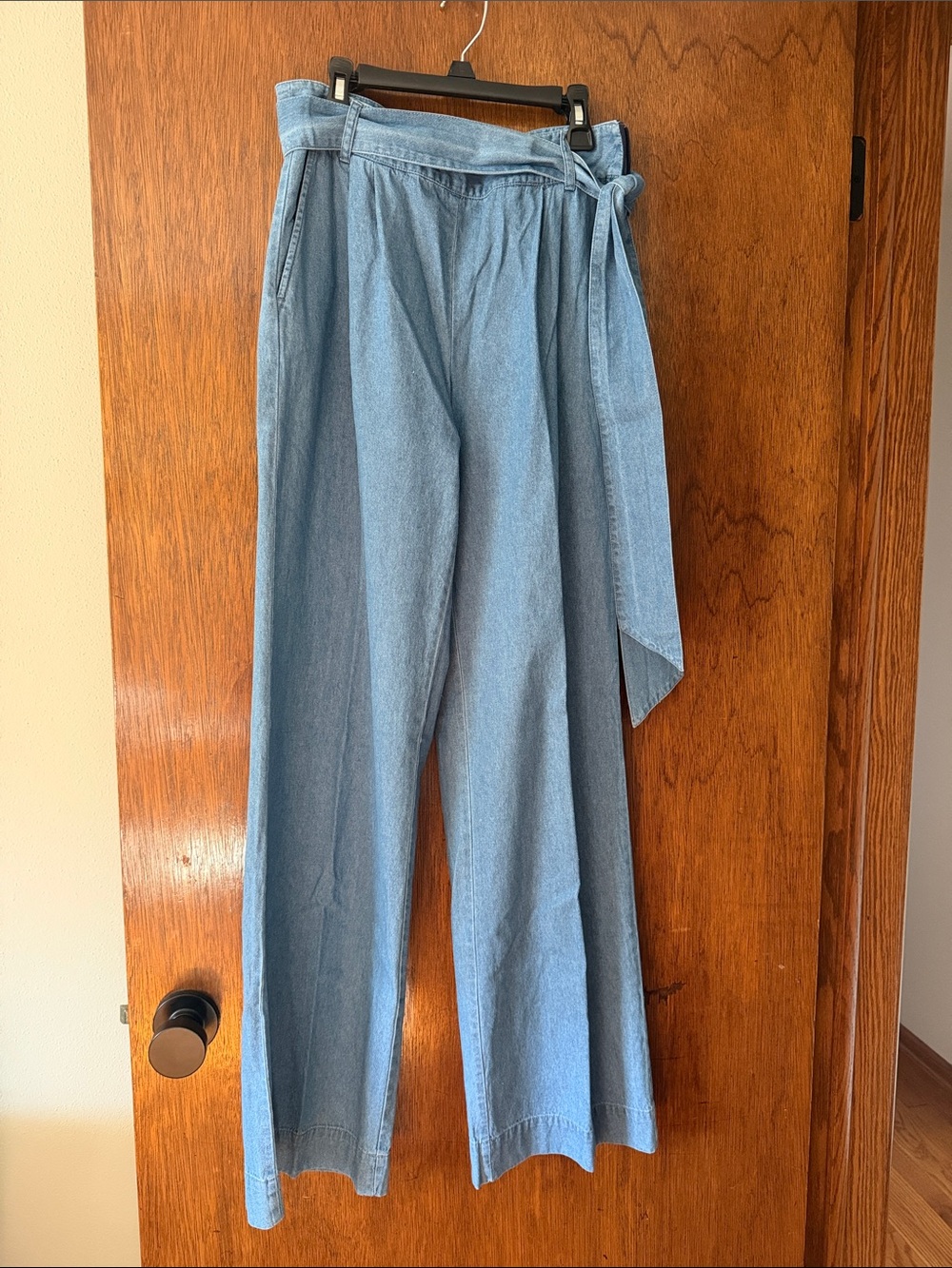 Draper James Light Blue Tie-Waist Side Zip Wide Leg Jeans